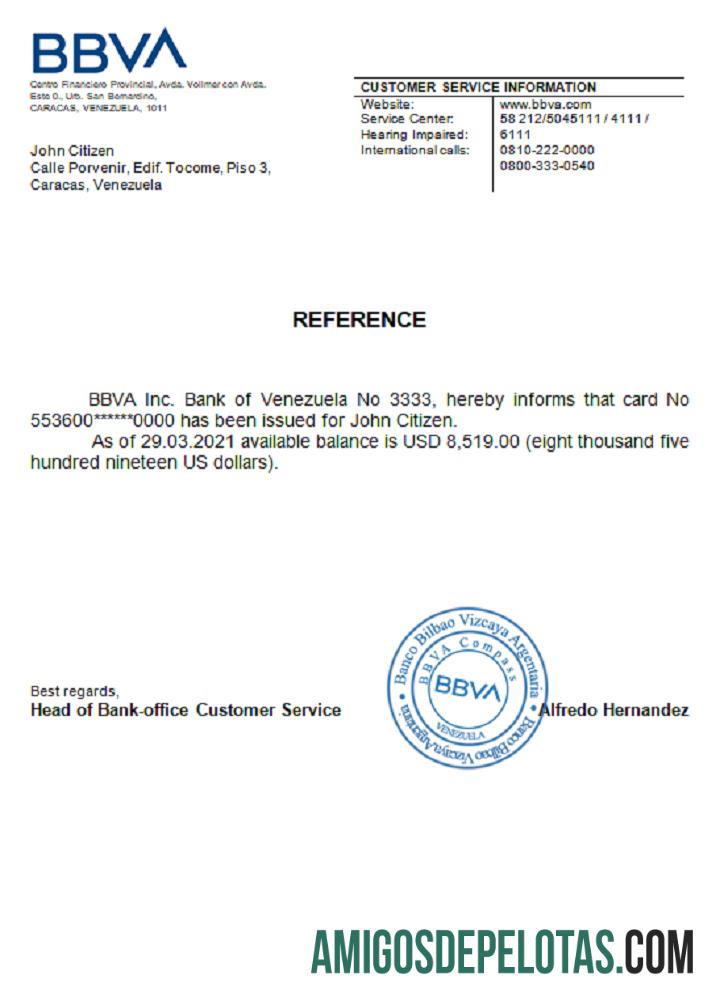 Referência do Banco BBVA Venezuela modelo